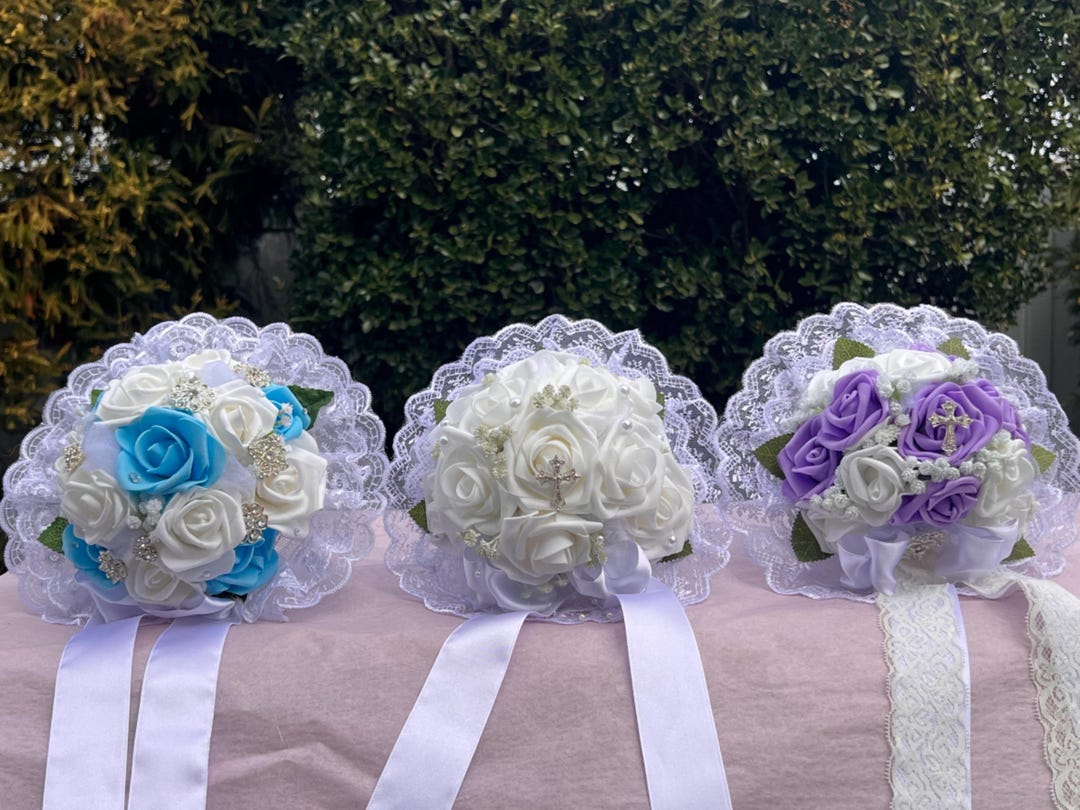 7 Inch First Holy Communion Bouquets, Lace Trim Bouquet, Pink White ...