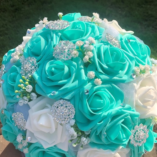 Turquoise Wedding Bouquet Turquoise Flowers Bridal Bouquet Etsy
