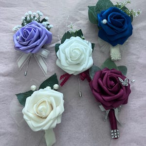 Boutonnières for jacket and shirt, real touch rose boutonnières, grooms boutonnières, wedding boutonnières, prom boutonnières