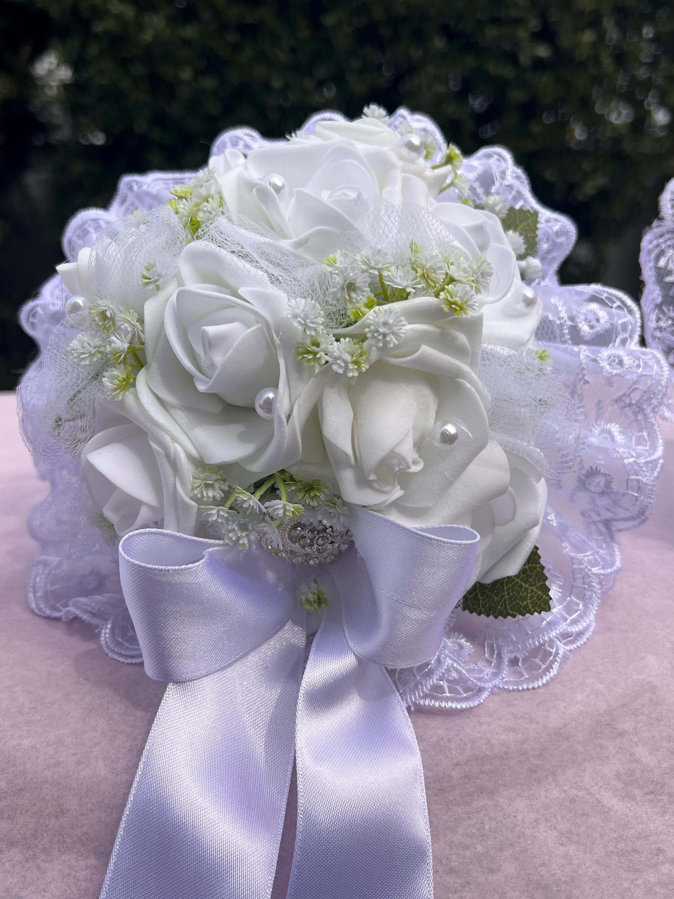 7 Inch First Holy Communion Bouquets, Lace Trim Bouquet, Pink White ...