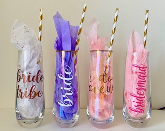 Iridescent Personalized Champagne Flutes/Glass Flutes/Bridesmaids Proposal Gift/Bridesmaid Stocking Stuffers/Bridal Shower Gift