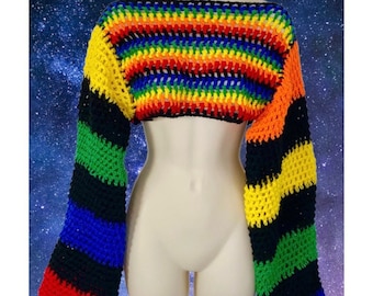 Handmade Crochet Rainbow Bolero Long Sleeve Crop Top