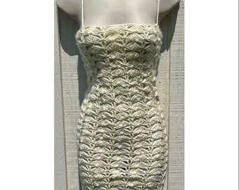 Handmade Crochet Off White Mini Tank Dress