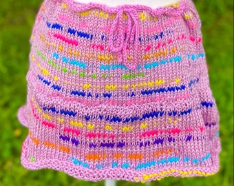 Handmade Knitted Pink & Rainbow Mini Skirt