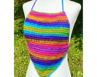 Handmade Crochet Rainbow Halter Crop Top