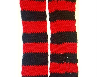 Handmade Knitted Black & Red Striped Leg Warmers