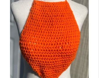 Handmade Crochet Orange Halter Top