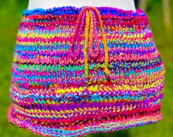 Handmade Knitted Rainbow Mixed Yarn Mini Skirt