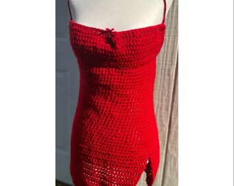 Handmade Crochet Red Mini Tank Dress