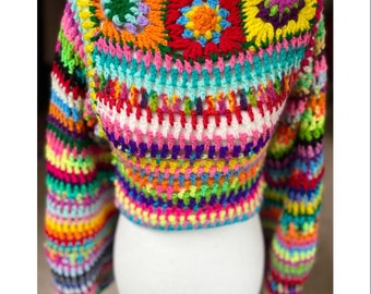 Handmade Crochet Floral Rainbow Bolero Long Sleeve Crop Top