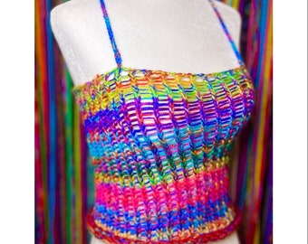 Handmade Knitted Rainbow Cropped Tank Top