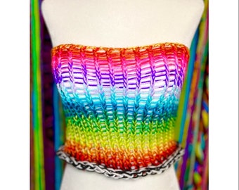 Handmade Knitted Rainbow Ómbre Bandeau Crop Top