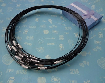 SALE--100pcs 18 inch 1mm thickness Black stainless steel round choker necklace wires with screw clasps