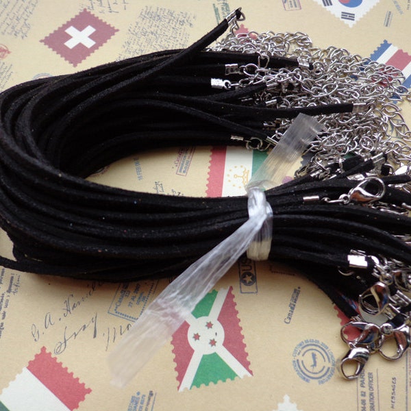 SALE--20pcs 3mm 7-9 inch adjustable black suede leather bracelet with white k fitting