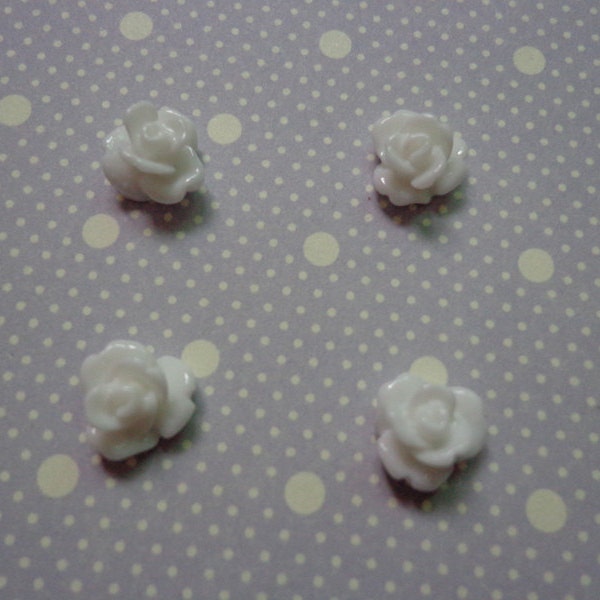 Resin Rose Flower--50pcs 8mm White Rose Flowers Cabochons Cameo Base Setting