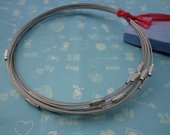SALE--100pcs 18 inch 1mm thickness Silver stainless steel round choker necklace wires with screw clasps