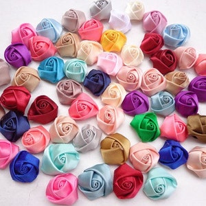 50 pcs Mixed Colors Elegant Rosette Satin Flowers 25X10mm