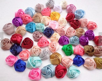 50 pcs Mixed Colors Elegant Rosette Satin Flowers 25X10mm