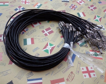 SALE--20 pcs 16-18 inch adjustable 2.5mm thickness black  genuine(real) leather necklace cords with lobster clasps