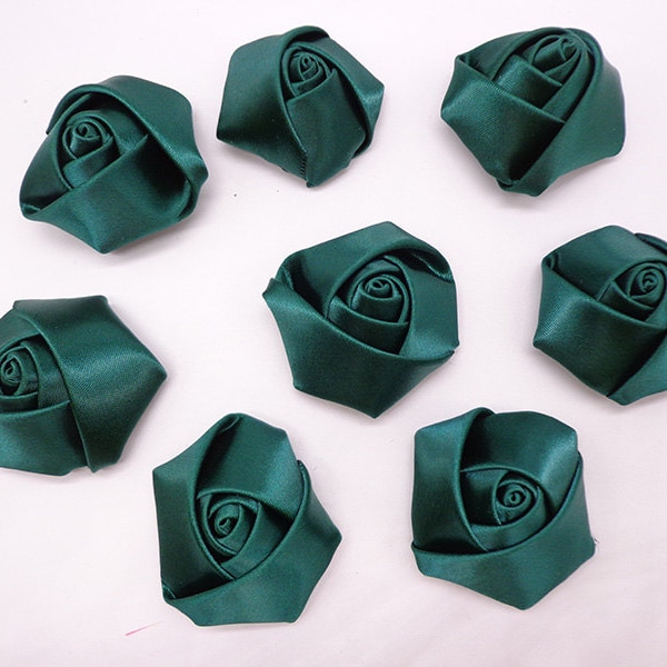 20 pcs  35X20mm dark green  lovely  rose satin flowers