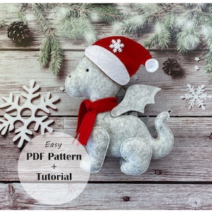 Christmas Dragon PDF Pattern, Felt Ornament, Felt Dragon, Sewing Tutorial