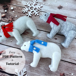 Christmas Bear PDF Pattern, Felt Bear, Sewing Tutorial