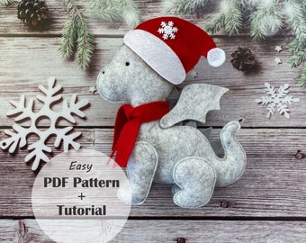 Christmas Dragon PDF Pattern, Felt Ornament, Felt Dragon, Sewing Tutorial