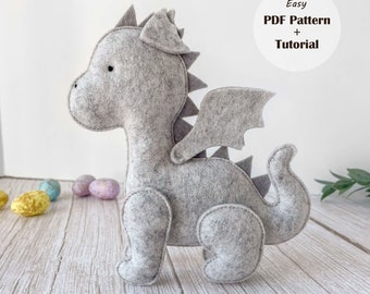 Felt Dragon - Felt PDF Pattern, Dragon Ornament, Felt Toy