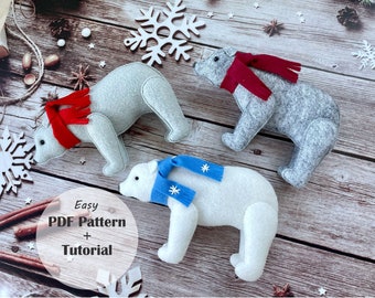 Christmas Bear PDF Pattern, Felt Bear, Sewing Tutorial