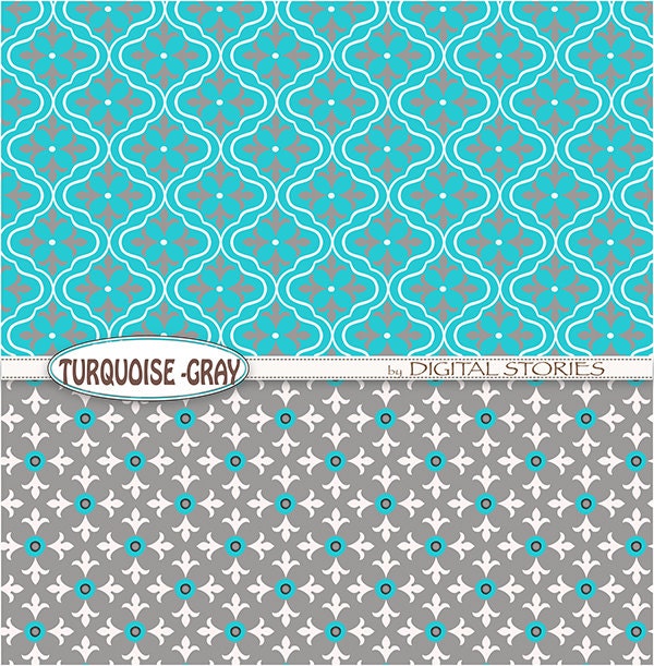 Turquoise Gray Digital Paper: turquoise Gray Retro Digital Scrapbook ...