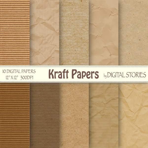 Kraft digital paper: "Craft Papers" Craft, Textured Papers in natural colors for scrapbooking, invites, cards, background