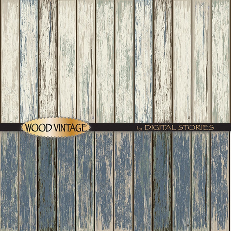 Wood Digital Paper: blue WOOD VINTAGE Distressed Wood in Blue, Gray
