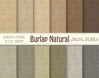 Burlap digital paper: "BURLAP NATURAL" Burlap, Linen, Jute textured paper in natural colors for scrapbook, invites, cards