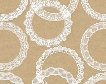 20 Lace Frames Clipart: "LACE CIRCLE FRAMES" Digital lace frames clipart in white and black for invites, wedding, cards