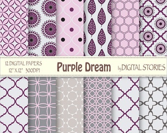 Purple Gray Moroccan Digital Scrapbook Paper Pack - Purple Dream - Instant Download