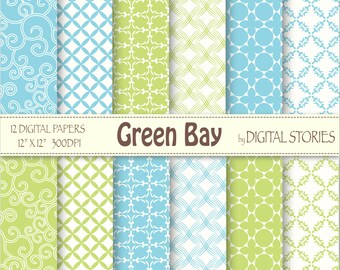 Turquoise Green Arabesque Digital Paper Pack - Green Bay