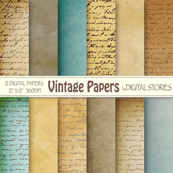 Old paper digital paper pack: "VINTAGE PAPERS" Textured handwritting papers for scrapbooking, invites, cards, background