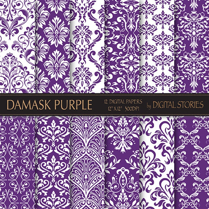 Damask Digital Paper DAMASK PURPLE scrapbook Etsy