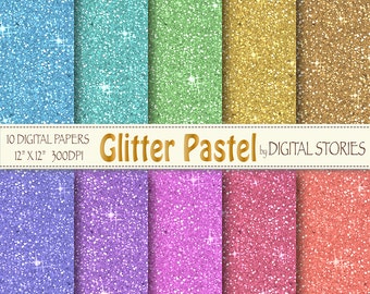 Glitter Digital Paper: "GLITTER PASTEL" Scrapbook papers in pastel glitter shiny textures for invites cards crafts