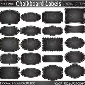 20 Chalkboard Frames Digital Clipart: "CHALKBOARD LABELS" for cards, invites, kitchen, sclool, scrapbooking, organizing