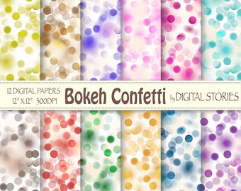 Bokeh Digital Paper: "BOKEH CONFETTI" Scrapbook papers, rainbow bokeh overlays for invites, photograph background,crafts