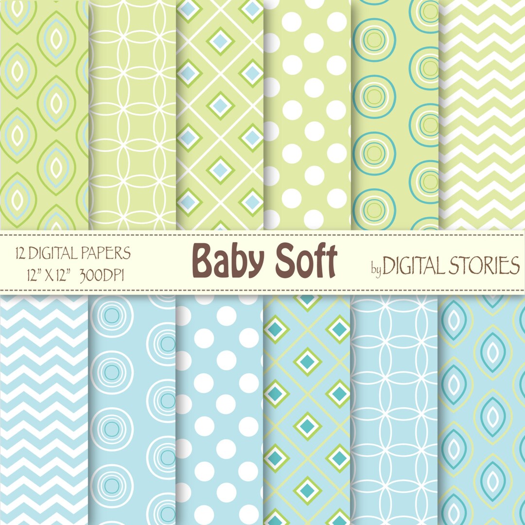 Baby Boy Digital Paper: baby Soft Light Blue Green Dots Chevron for ...