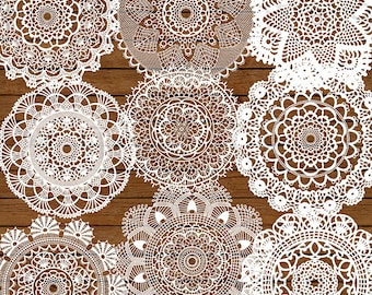 Lace Doily Clipart: "LACE DOILY 1" Digital clipart white lace vintage elements for invites, wedding, crafts, scrapbooking