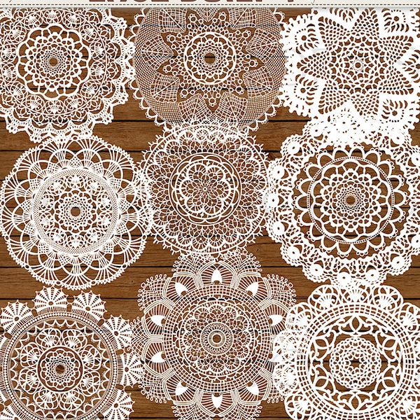 Lace Doily Clipart: "LACE DOILY 1" Digital clipart white lace vintage elements for invites, wedding, crafts, scrapbooking