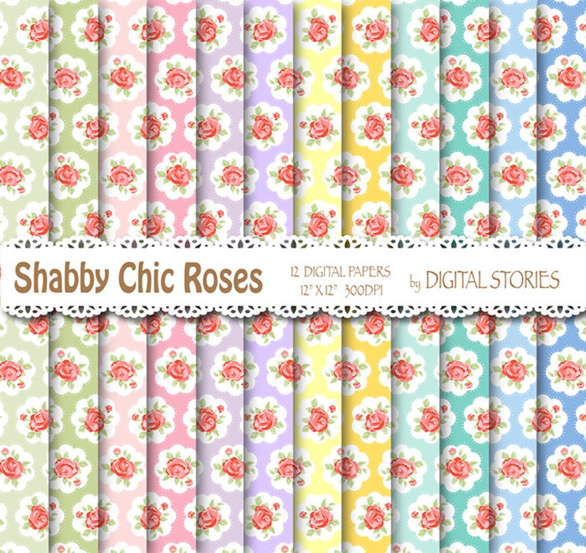 Shabby Chic Digital Paper: shabby CHIC Breakfast - Etsy