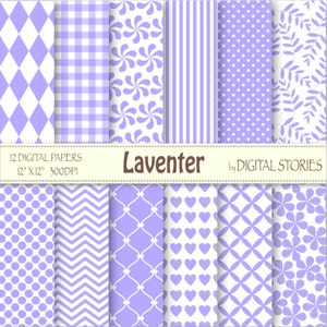 Laventer Basic Digital Paper Pack with hearts, dots, chevron, plaid, floral elements for crafts, cards, invitation image 1