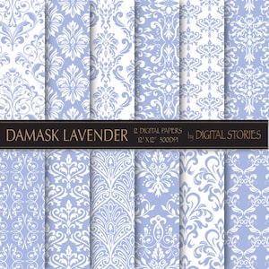 Damask Lavender Digital Scrapbook Paper Pack Instant Download image 1