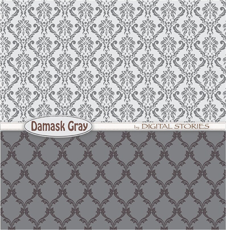 Damask Digital Paper damask Gray Digital Paper Etsy