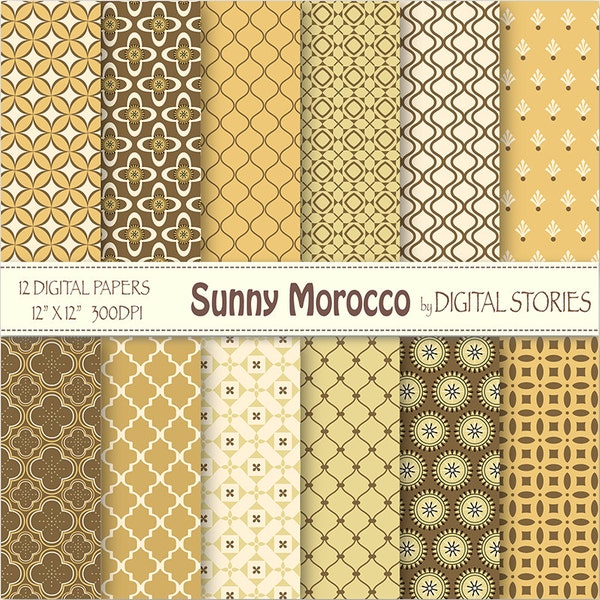 Moroccan Digital Paper: "SUNNY MOROCCO" Orange Gold Yellow Brown Moroccan patterns for scrapbooking, invites, cards