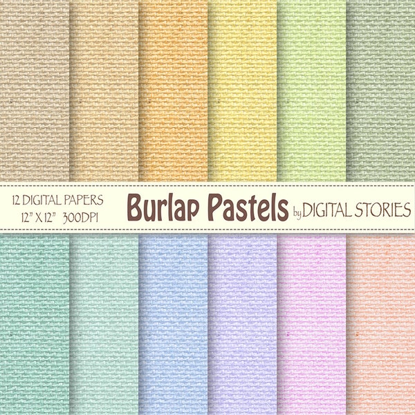 Burlap digital paper: "BURLAP PASTELS" Burlap, Linen, Jute textured paper in cottage colors for scrapbook, invites, cards